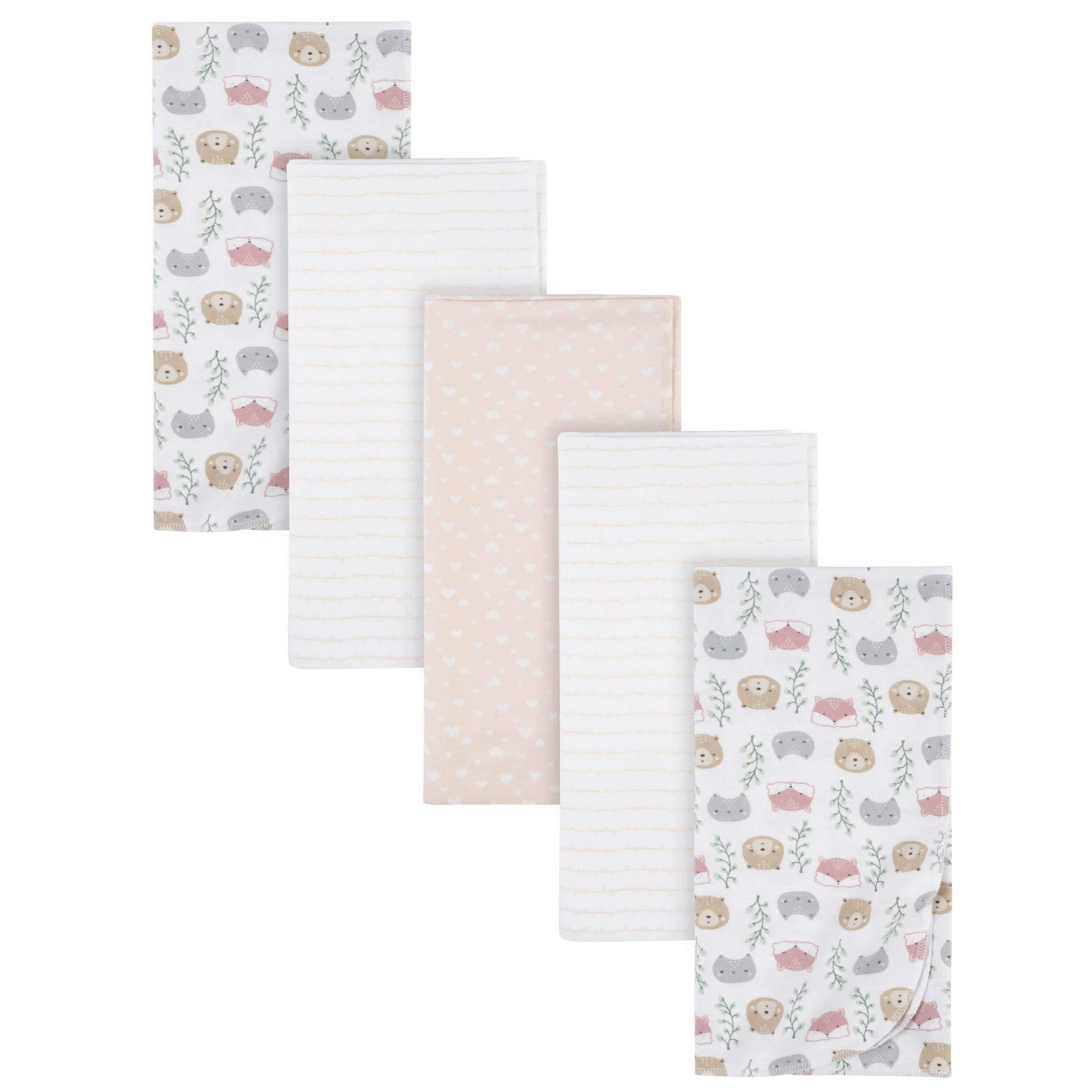 5-Pack Baby Girls Woodland Critters Flannel Receiving Blankets-Gerber Childrenswear