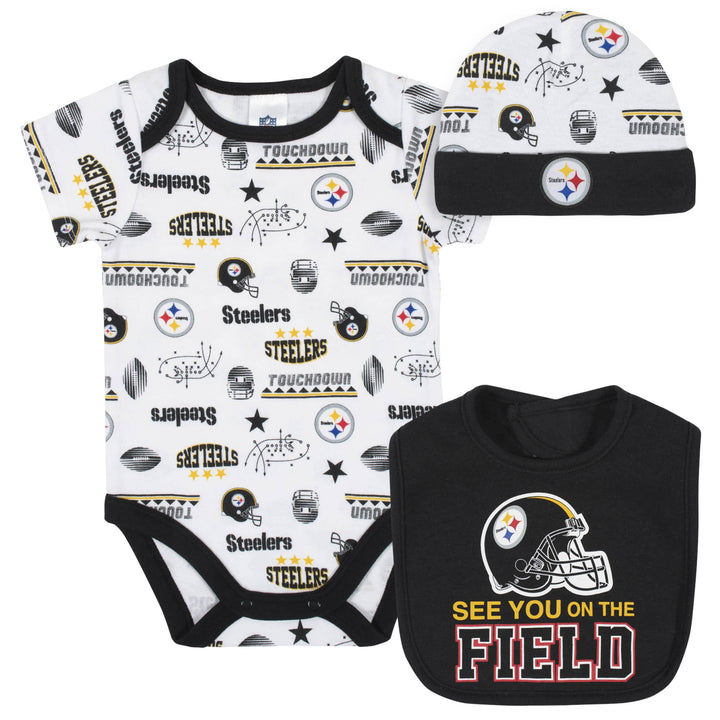 Pittsburgh Steelers 3-Piece Baby Boys Bodysuit, Bib, and Cap Set-Gerber Childrenswear