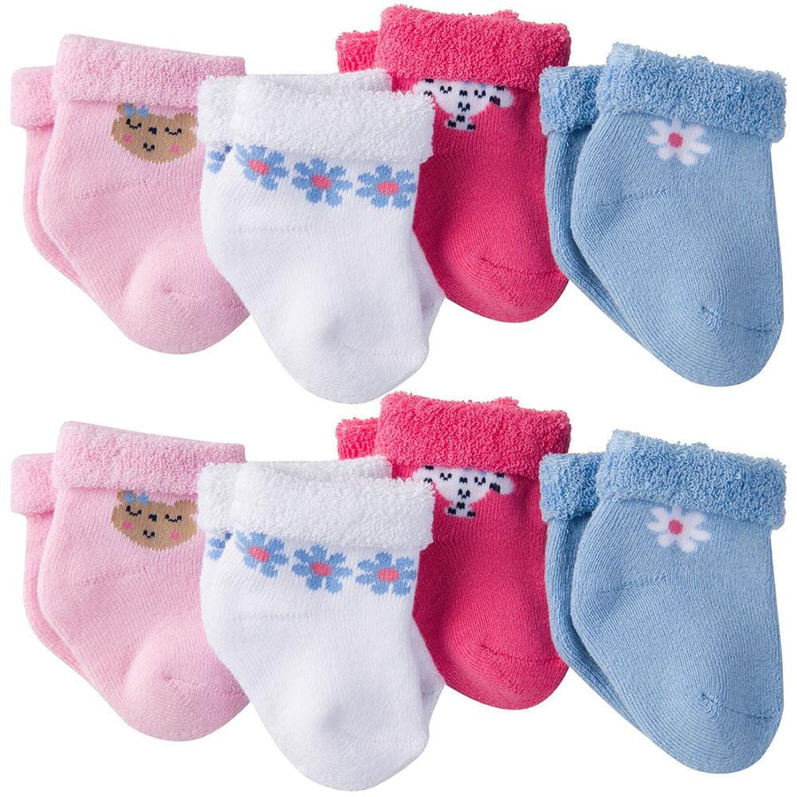 Gerber Newborn Baby Girl Wiggle-Proof Terry Bootie Socks with Stay-On Technology, 8-Pack-Gerber Childrenswear