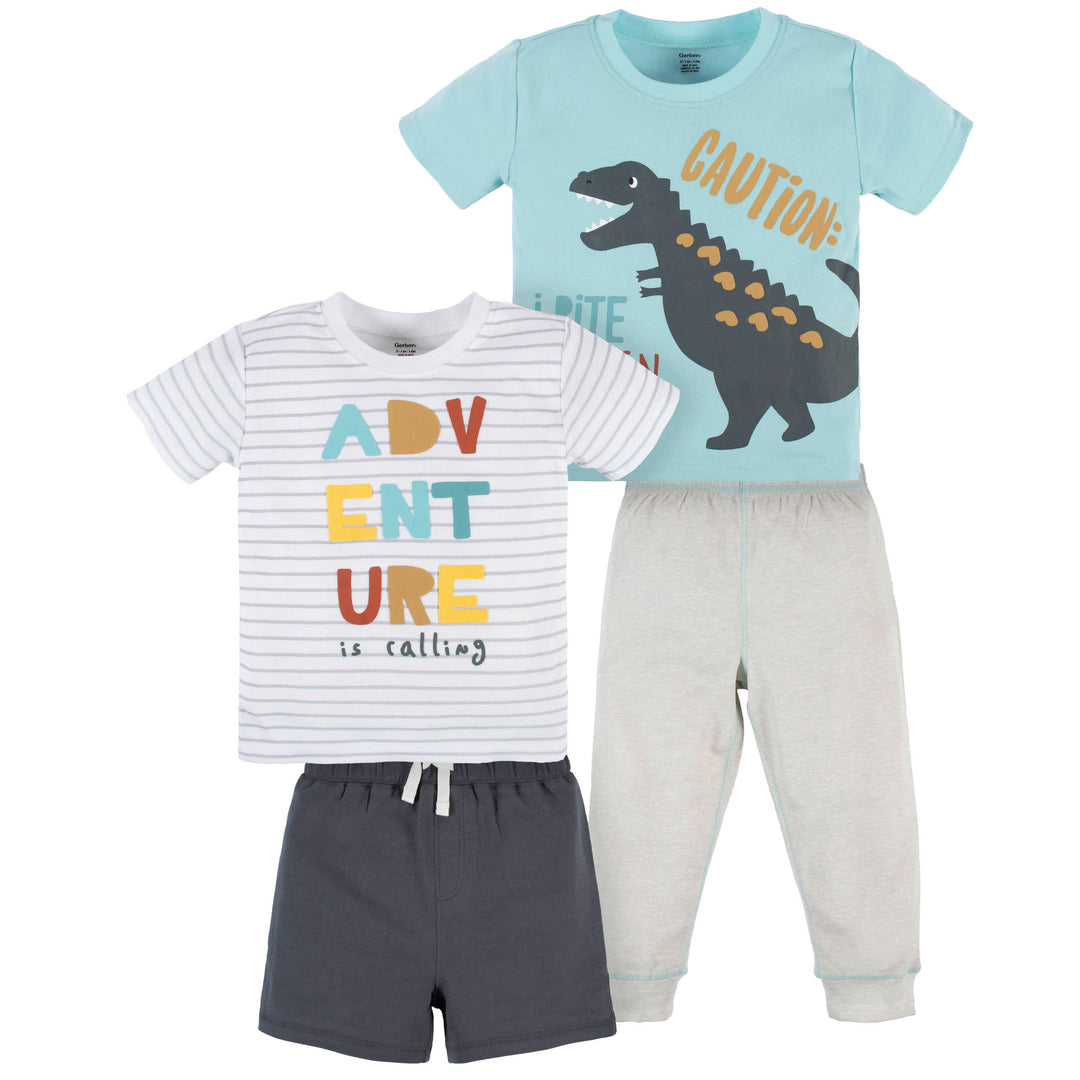 4-Piece Infant & Toddler Boys Dino Blues Tees, Shorts & Pants Set