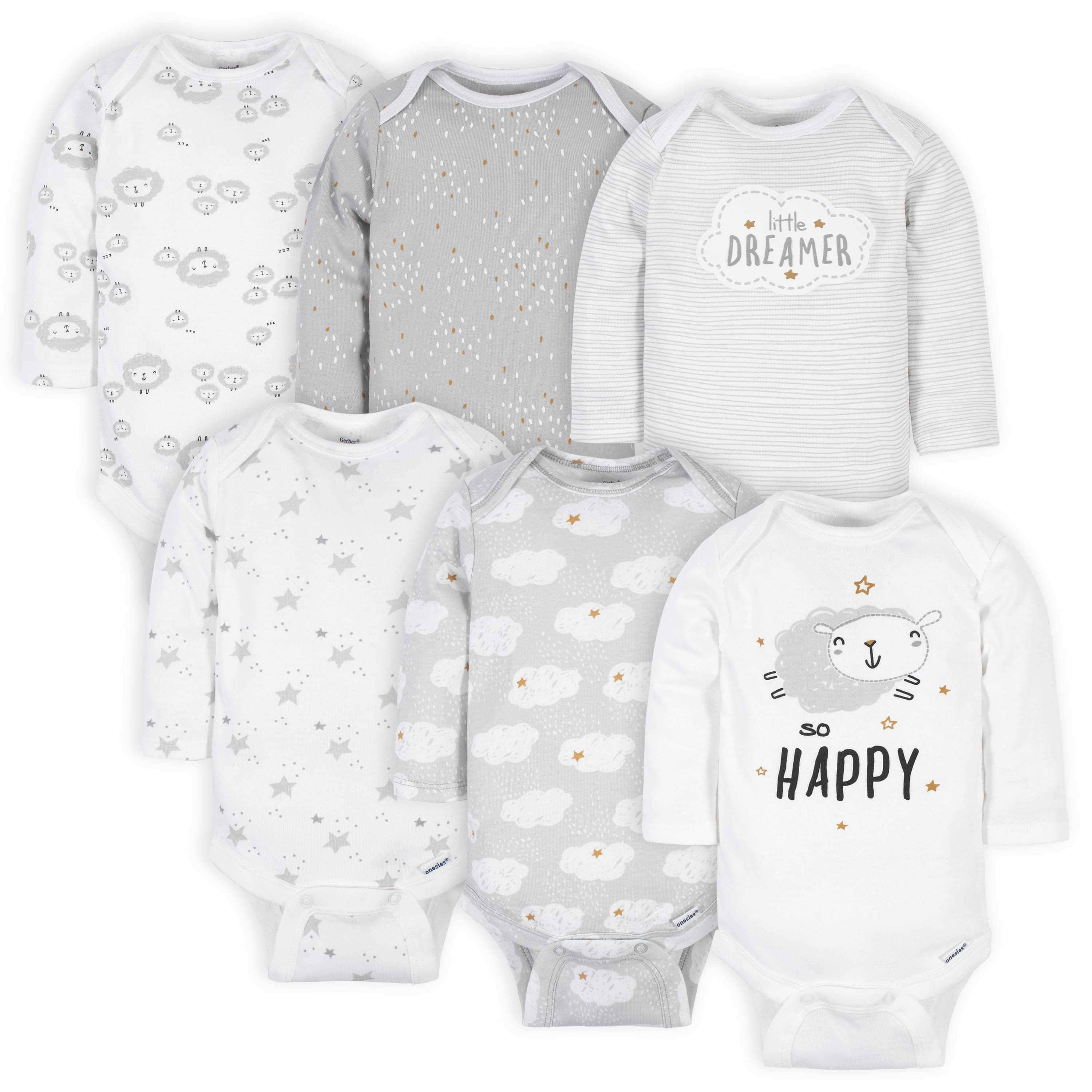 6-Pack Baby Neutral Sheep Long Sleeve Onesies® Bodysuits-Gerber Childrenswear