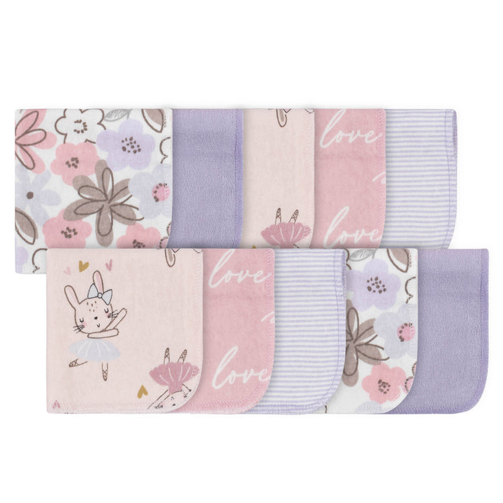 12-Piece Girls Bunny Ballerina Hooded Towel & Washcloth Set-Gerber Childrenswear