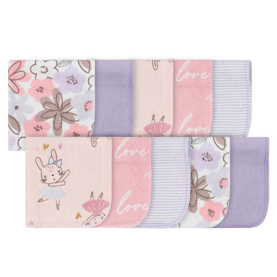 10-Pack Baby Girls Bunny Washcloths-Gerber Childrenswear