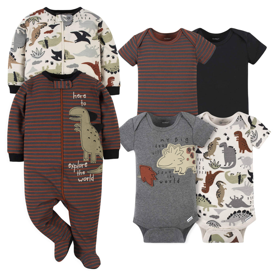 6-Piece Baby Boys Dino Onesies® Bodysuit and Sleep 'N Play Set-Gerber Childrenswear
