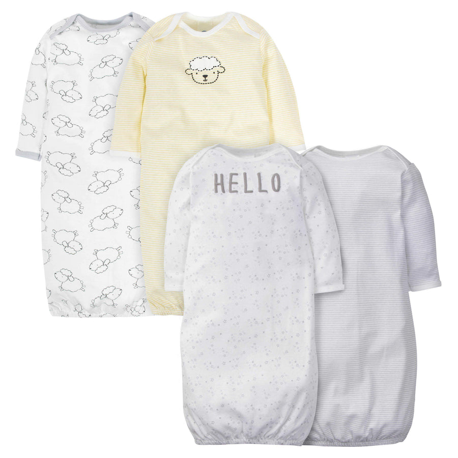 4-Pack Baby Neutral Sheep Gowns