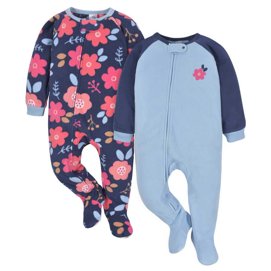 2-Pack Baby & Toddler Girls Navy Floral Fleece Pajamas