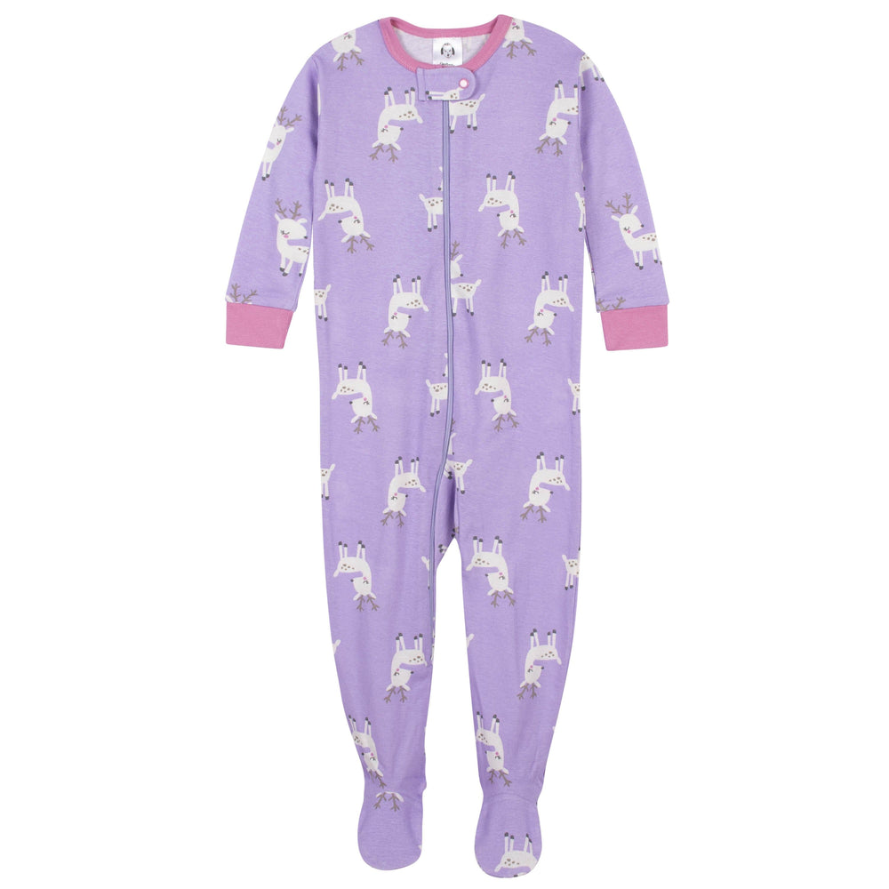 Baby Girls' 2-Pack Organic Reindeer Snug Fit Footed Pajamas-Gerber Childrenswear