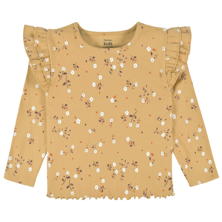 2-Pack Infant & Toddler Girls Mustard Floral Double Ruffle Tops
