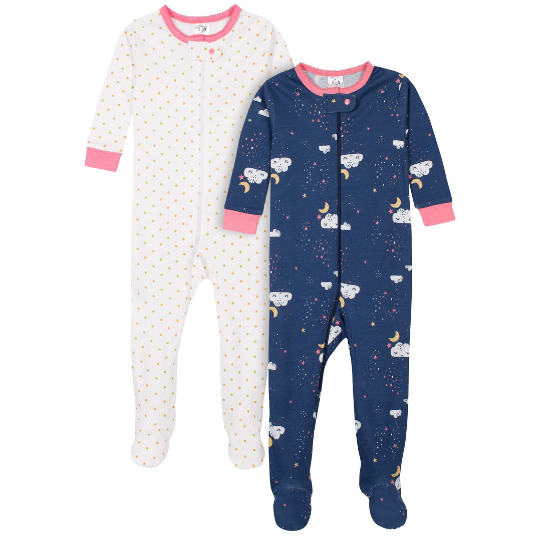 2-Pack Baby & Toddler Girls Dreams Snug Fit Footed Cotton Pajamas-Gerber Childrenswear