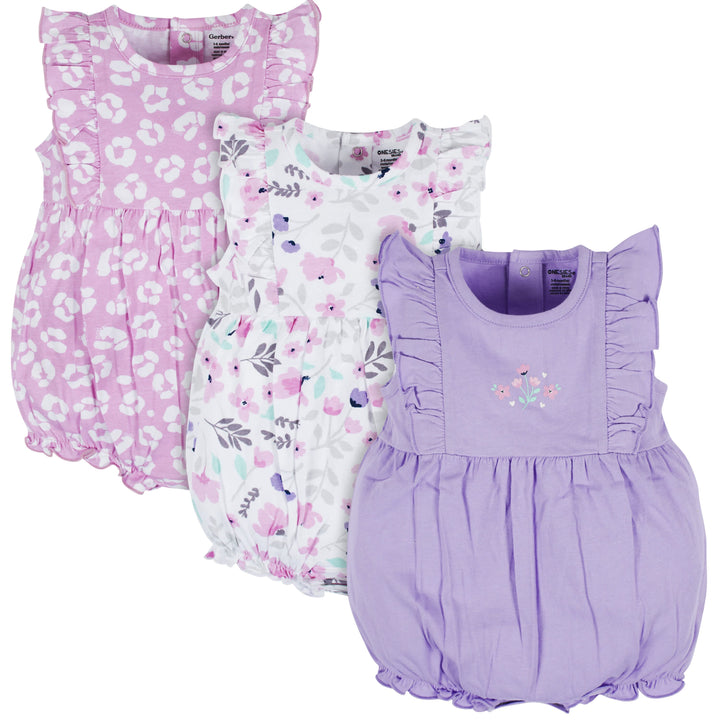 3-Pack Baby Girls Rainbow Floral Rompers