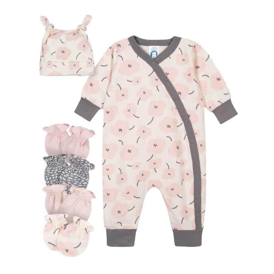 Gerber® 6-Piece Baby Girls Bunny Coveralls and Mittens Gift Set-Gerber Childrenswear