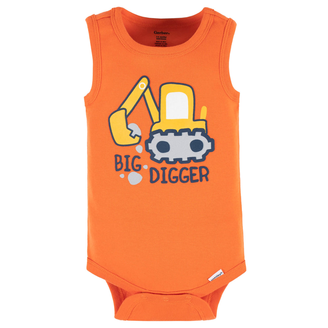 4-Pack Baby Boys Big Digger Tank Onesies® Bodysuits, Newborn