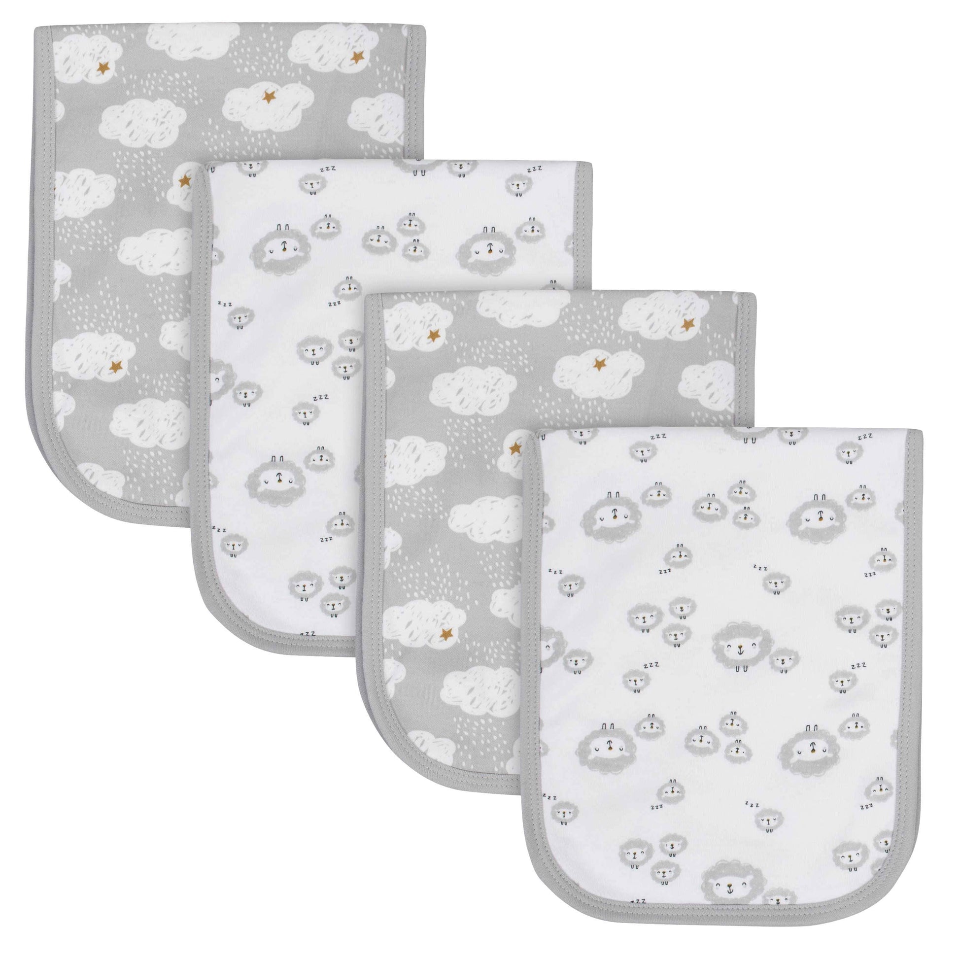 4-Pack Baby Neutral Sheep Interlock/Terry Burp Cloths-Gerber Childrenswear