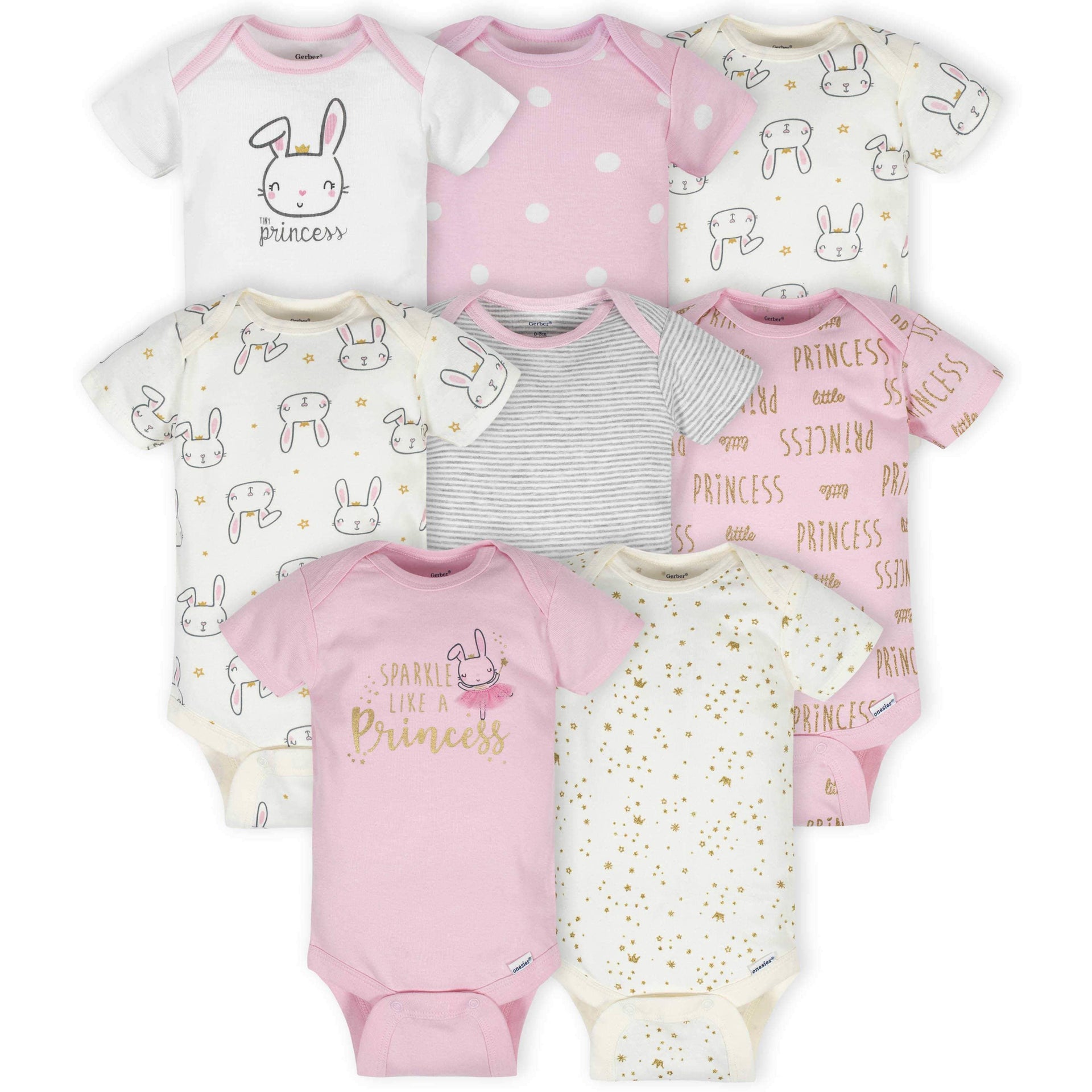 8 Pack Princess Short Sleeve Onesies® Bodysuits