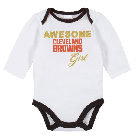 3-Piece Baby Girls Cleveland Browns Bodysuit, Footed Pant, and Cap Set