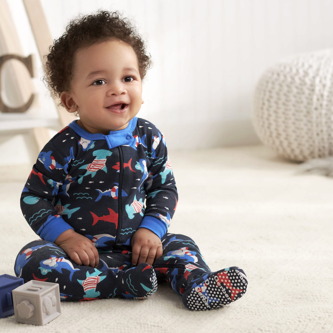 2-Pack Baby & Toddler Boys Shark Zone Snug Fit Footed Cotton Pajamas-Gerber Childrenswear