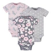 3-Pack Baby Girls Comfy Stretch Floral Leopard Short Sleeve Onesies® Bodysuits-Gerber Childrenswear