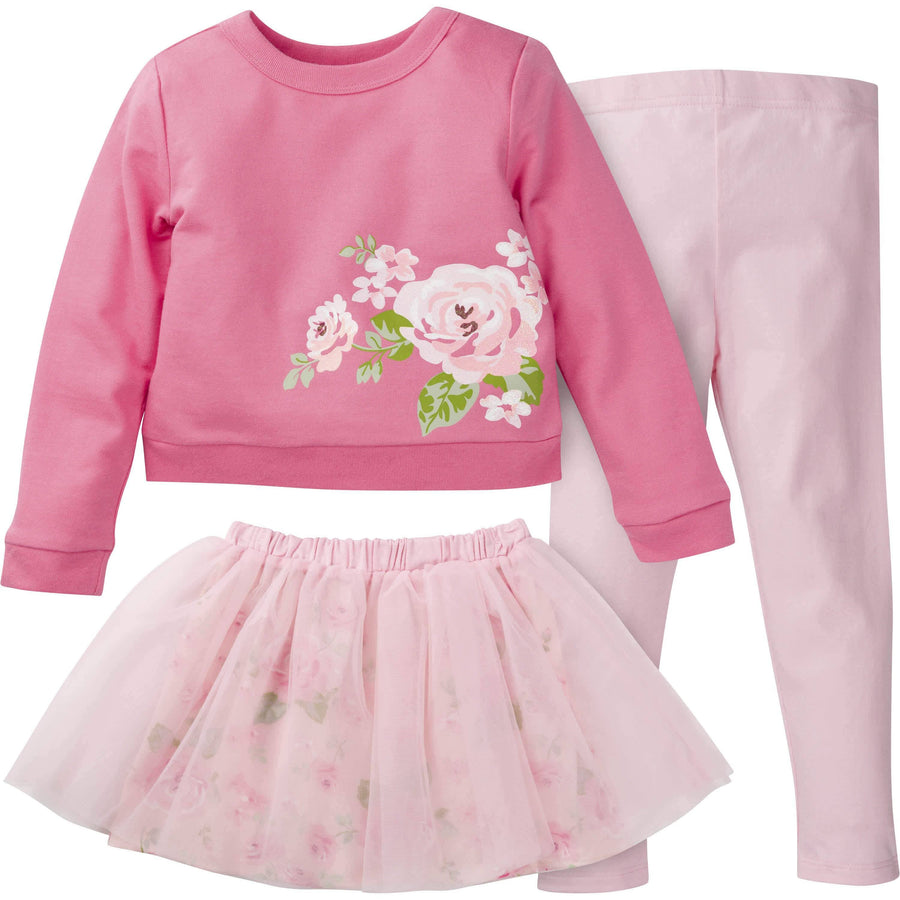 3-Piece Baby & Toddler Girls Feelin' Floral French Terry Top, Tulle Tutu, & Legging Set-Gerber Childrenswear