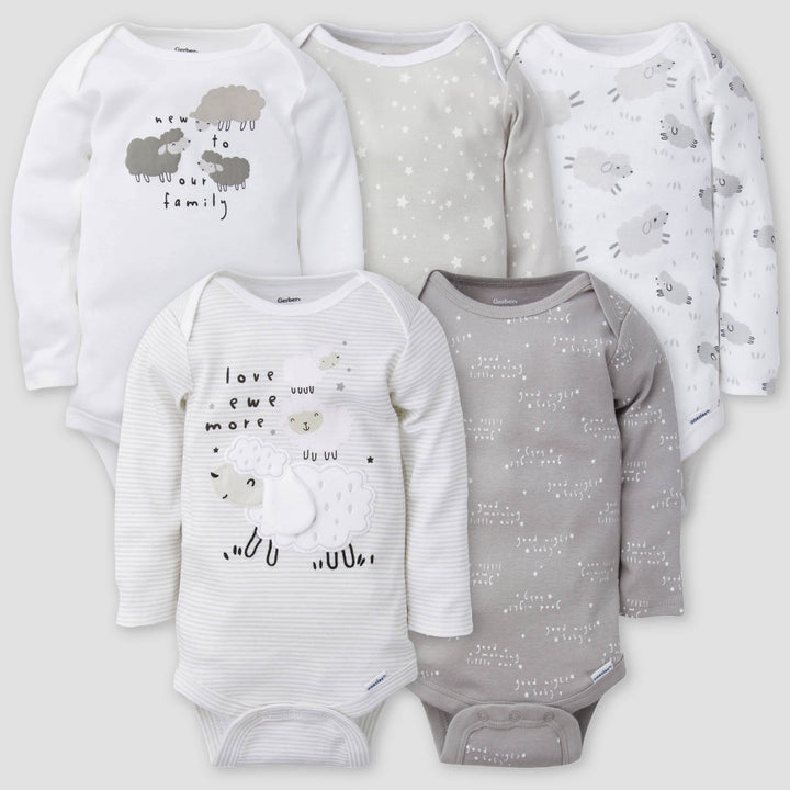 5-Pack Baby Neutral Lamb Long Sleeve Onesies® Bodysuits