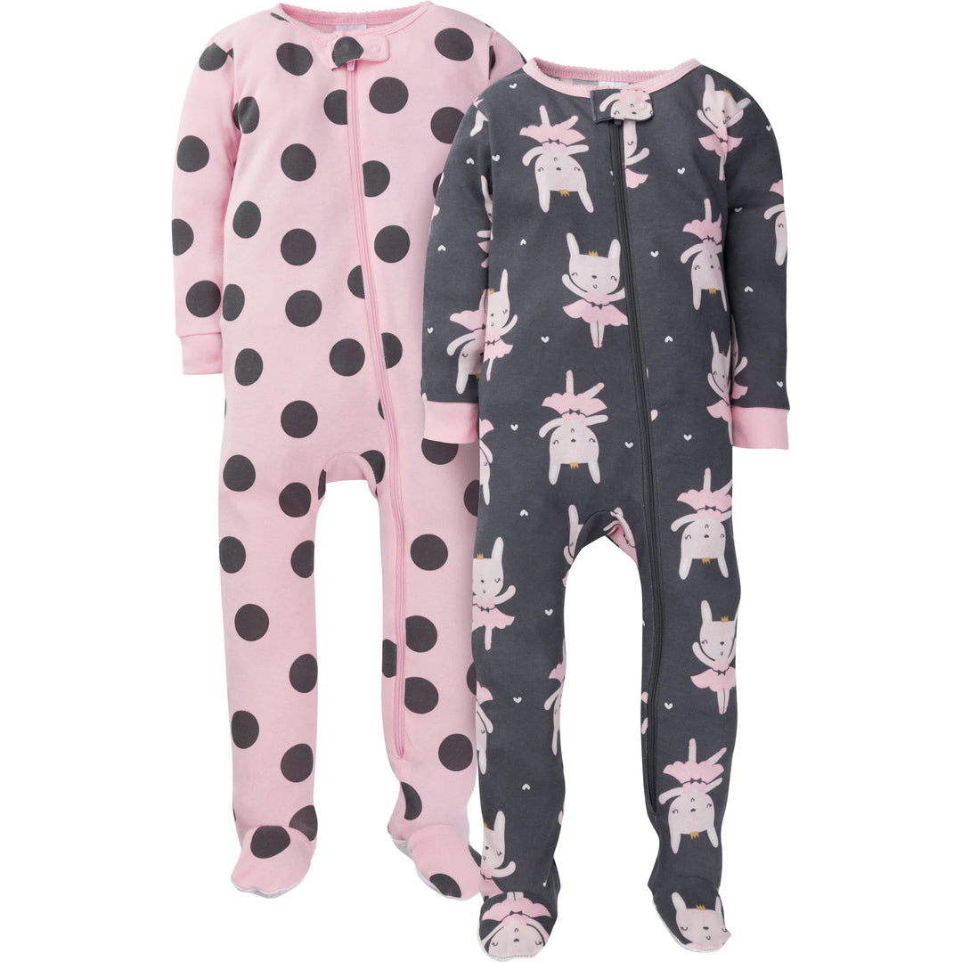4-Pack Infant & Toddler Girls Leopard & Bunny Snug Fit Footed Cotton Pajamas-Gerber Childrenswear