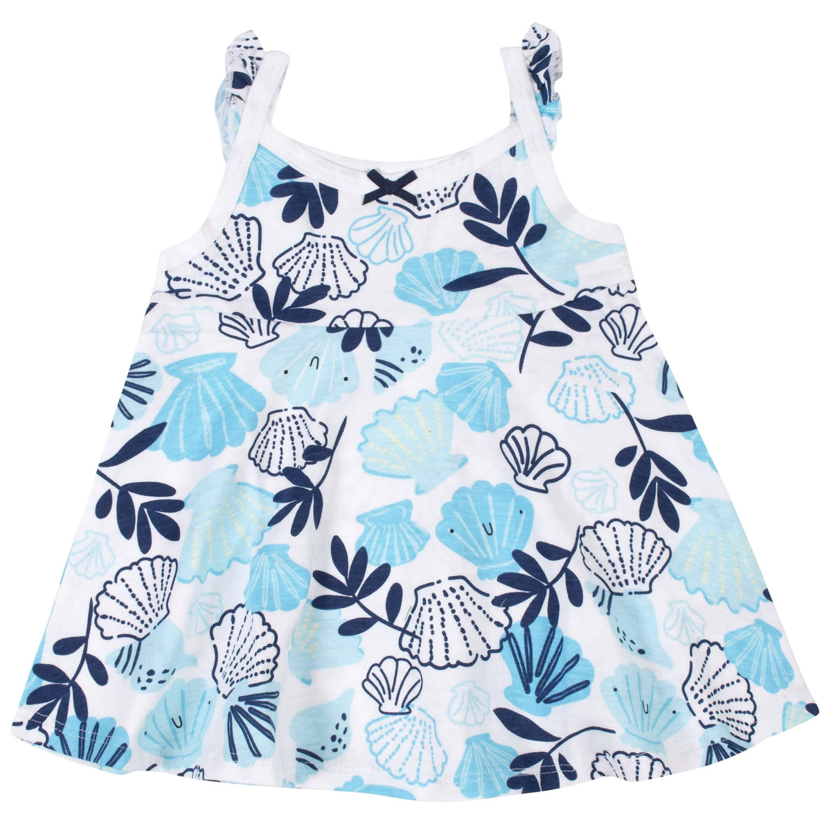 3-Piece Baby & Toddler Girls Sea Shells Dress, Diaper Cover & Sun Hat Set-Gerber Childrenswear
