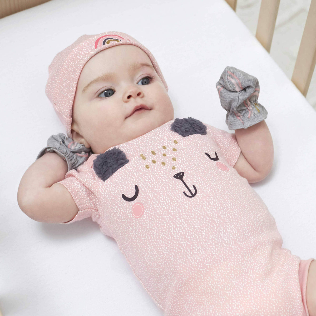 8-Piece Baby Girls Bear Caps & Mittens Set-Gerber Childrenswear