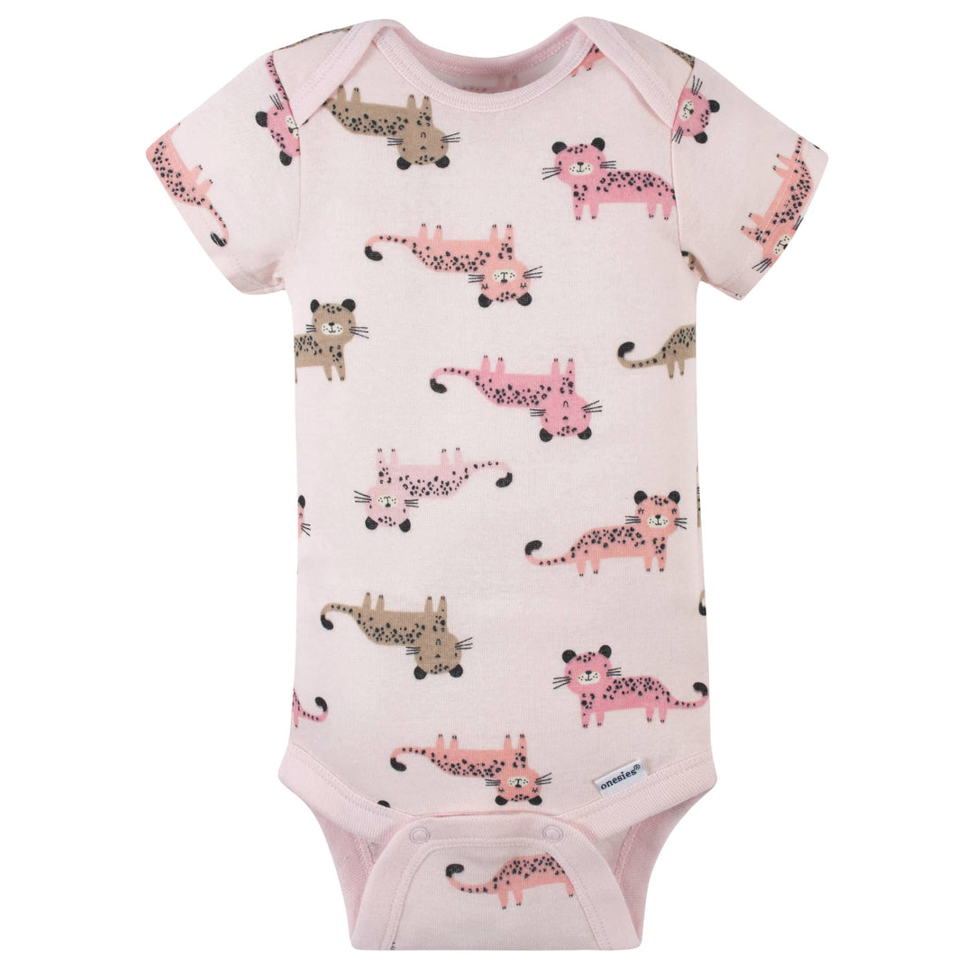 4-Pack Baby Girls Leopard Short Sleeve Onesies® Bodysuits-Gerber Childrenswear