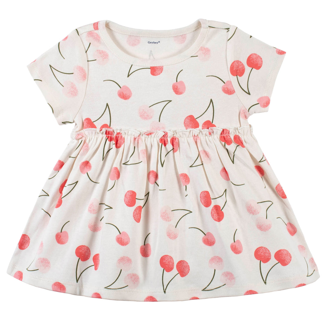 3-Piece Baby & Toddler Girls Cherry Kisses Dress, Diaper Cover & Headband Set-Gerber Childrenswear