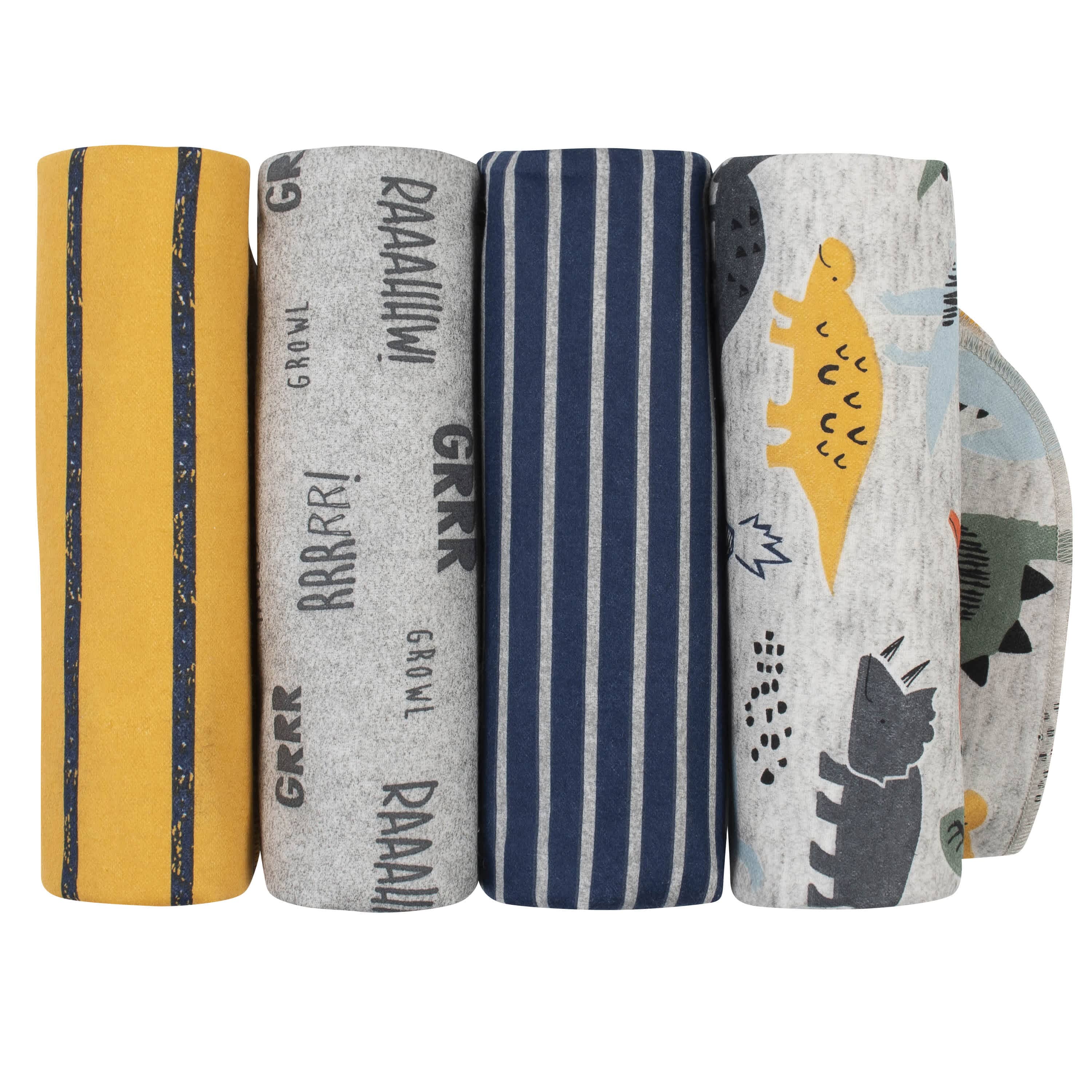 4-Pack Boys Dino Flannel Receiving Blankets-Gerber Childrenswear