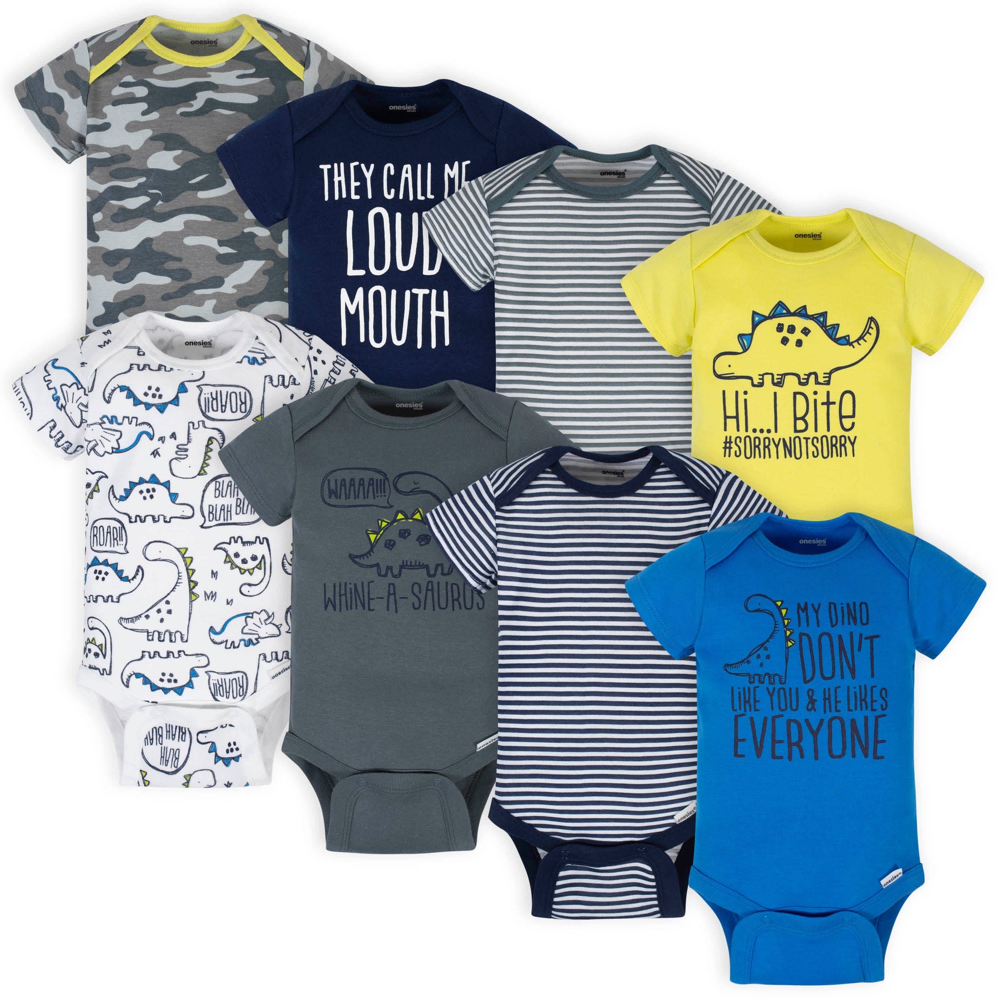 8-Pack Baby Boys Dino Onesies® Brand Bodysuits-Gerber Childrenswear