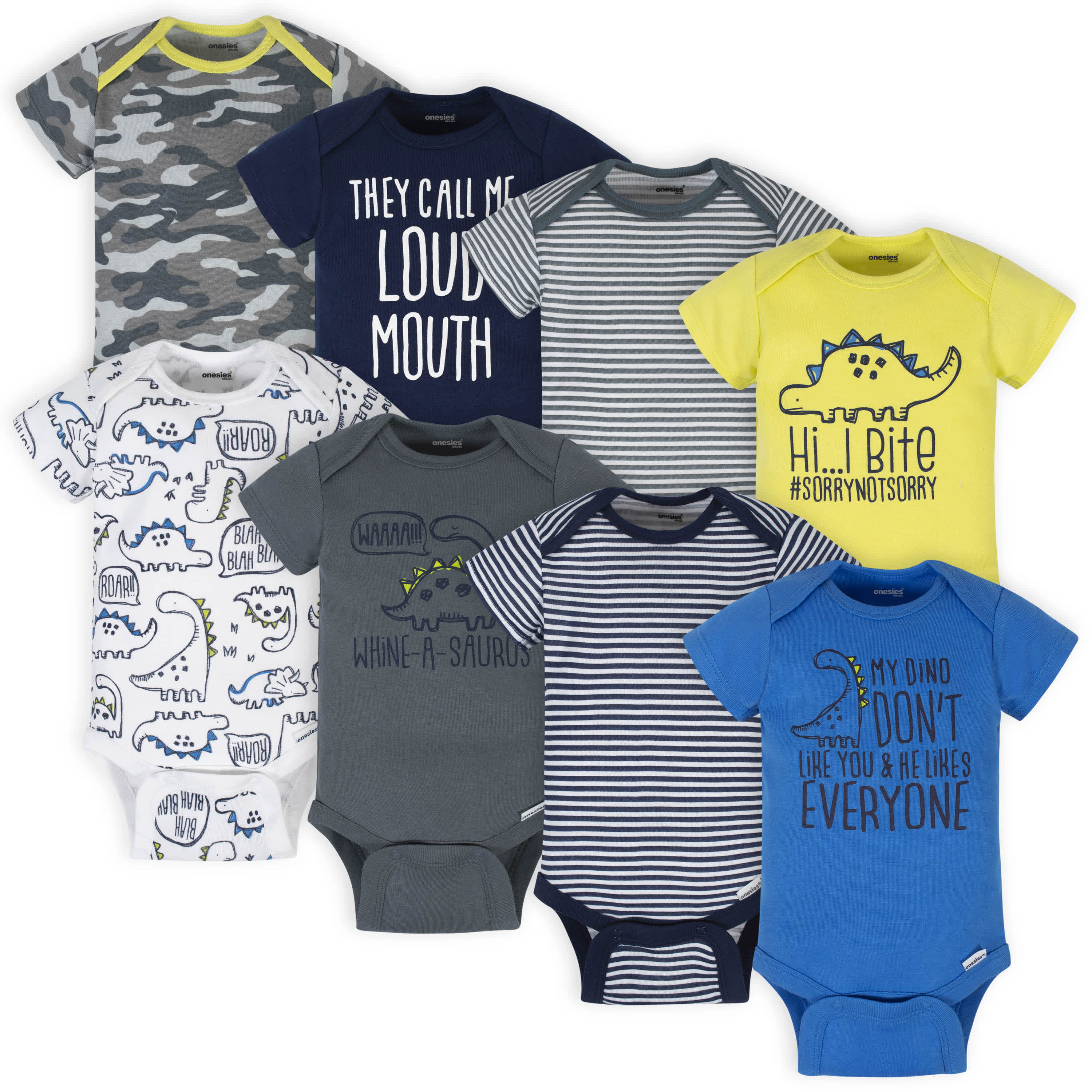 8-Pack Baby Boys Dino Onesies® Brand Bodysuits-Gerber Childrenswear