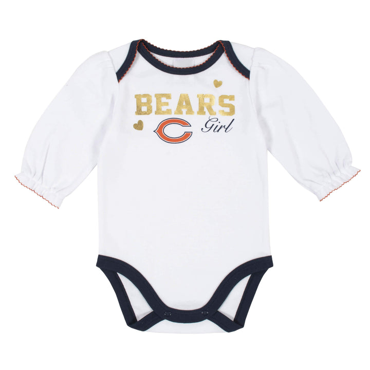 Chicago Bears Baby Girls Long Sleeve Bodysuits-Gerber Childrenswear