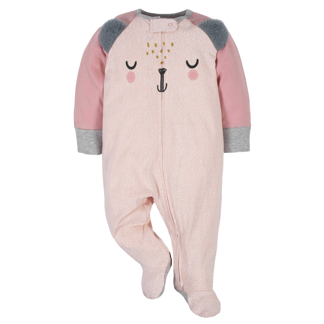Girl's Music Patchwork Teddy Bear Fleece Pajama Sleeper, Size 4/5