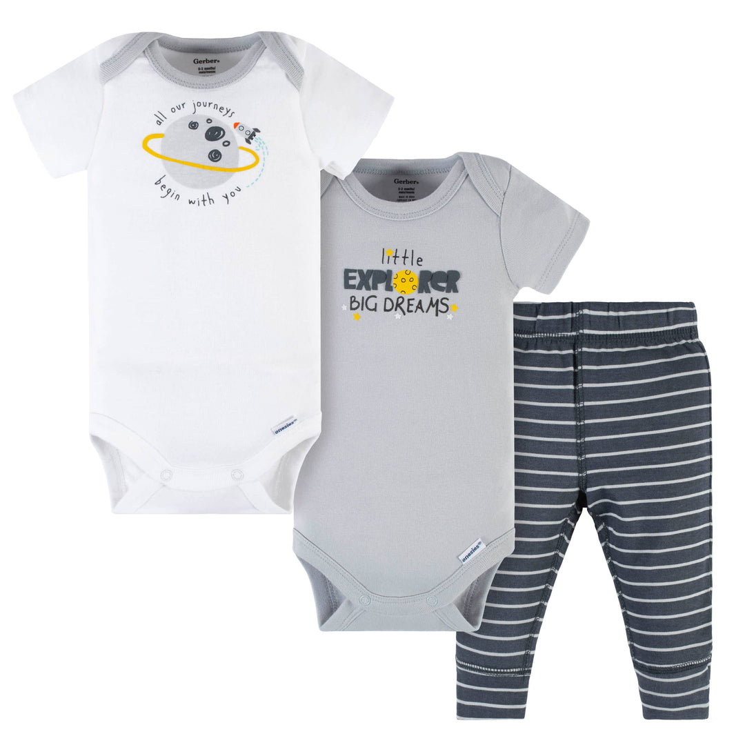 3-Piece Baby Boys Blast Off Short Sleeve Onesies® Bodysuits & Pants Set-Gerber Childrenswear