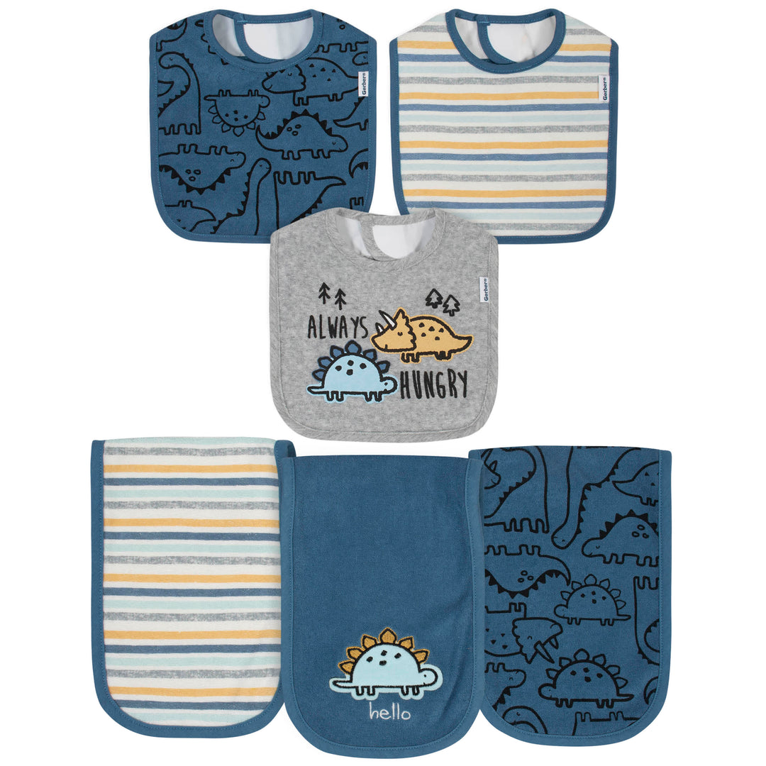 6-Piece Baby Boys Dino Terry Bibs & Burp Cloths Set-Gerber Childrenswear