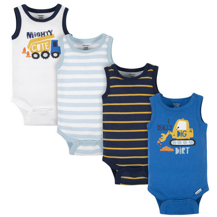 4-Pack Baby Boys Digger Tank Onesies® Bodysuits-Gerber Childrenswear