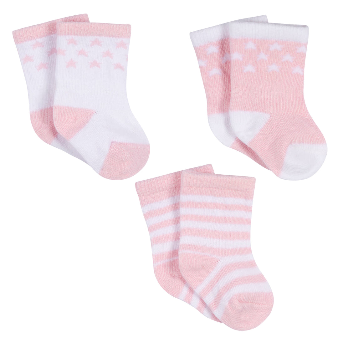 3-Pack Baby Girls Stars Jersey Crew Socks