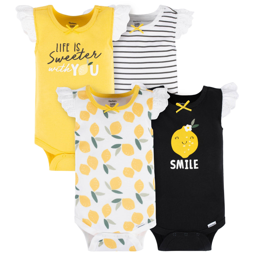 4-Pack Baby Girls Lemon Squeeze Tank Onesies® Bodysuits-Gerber Childrenswear