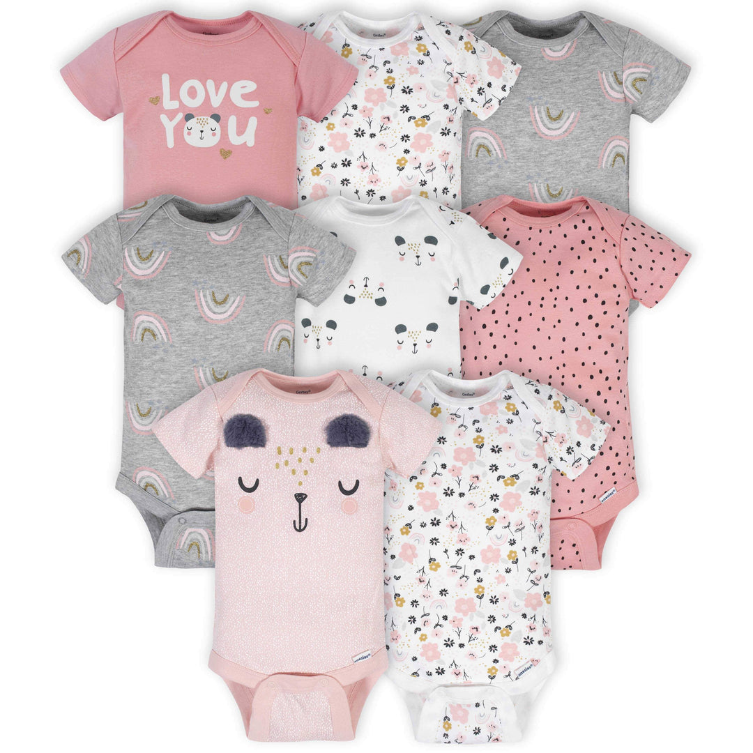 8-Pack Baby Girls Bear Short Sleeve Onesies® Bodysuits – Gerber