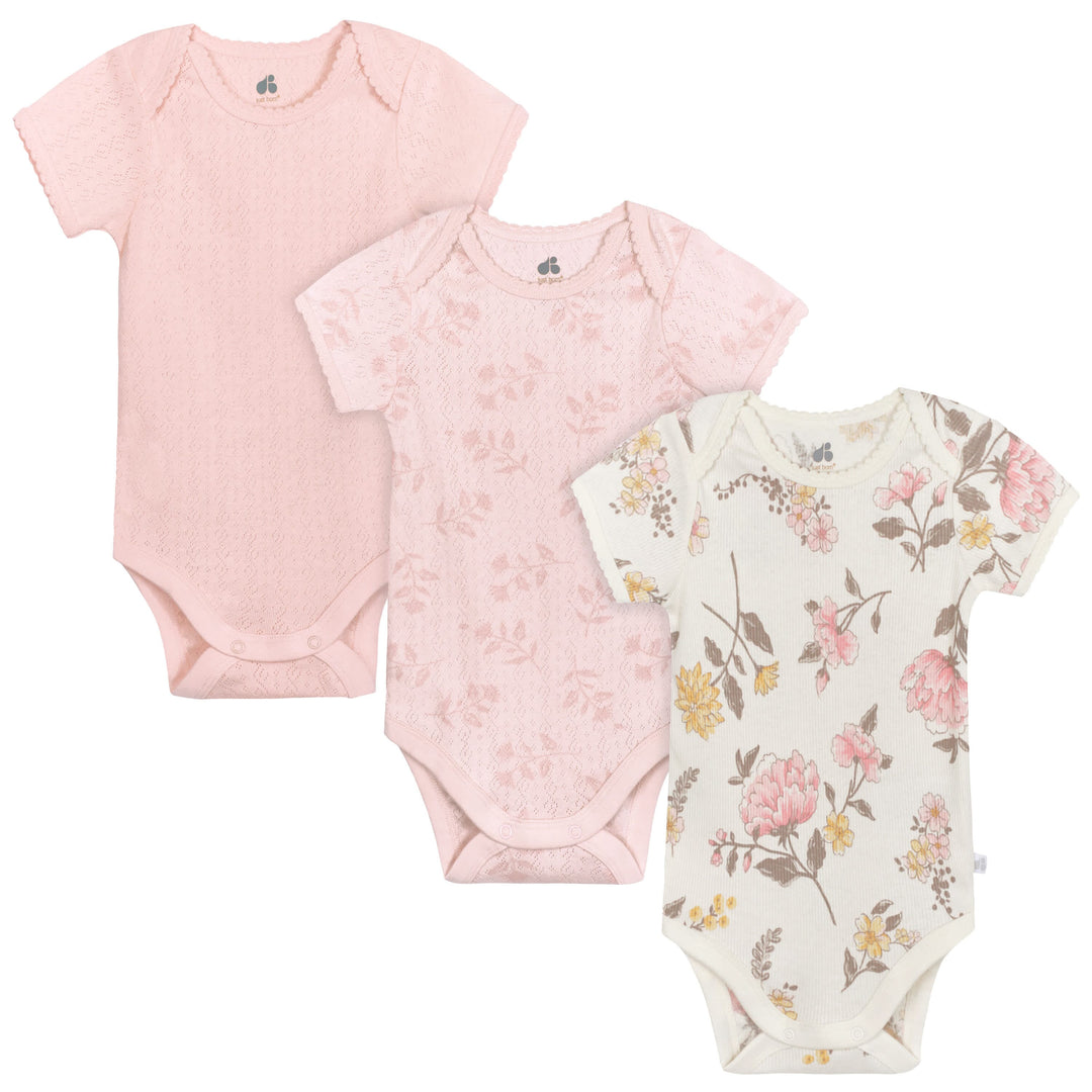 3-Pack Baby Girls Vintage Floral Short Sleeve Bodysuits