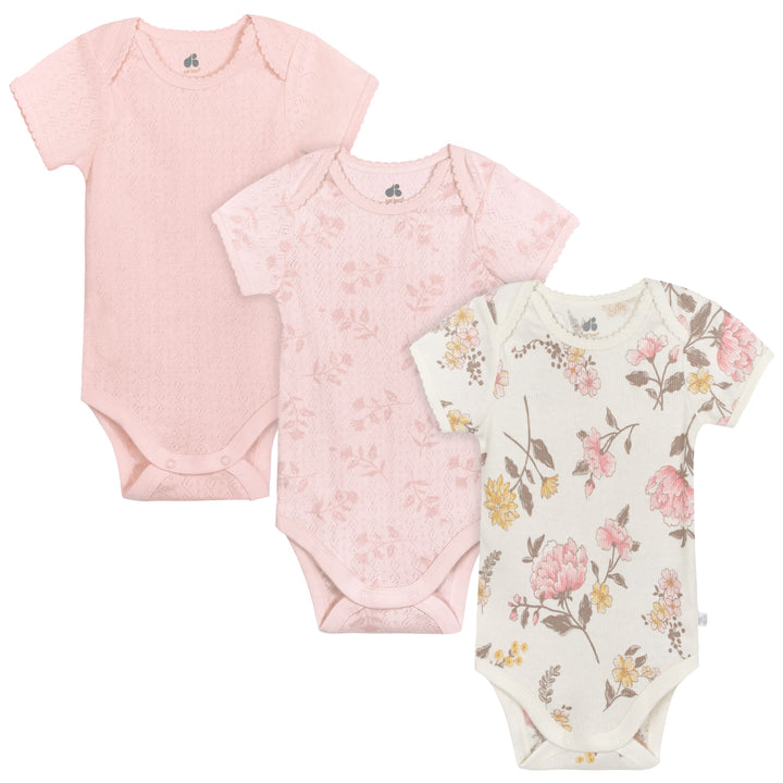 3-Pack Baby Girls Vintage Floral Short Sleeve Bodysuits