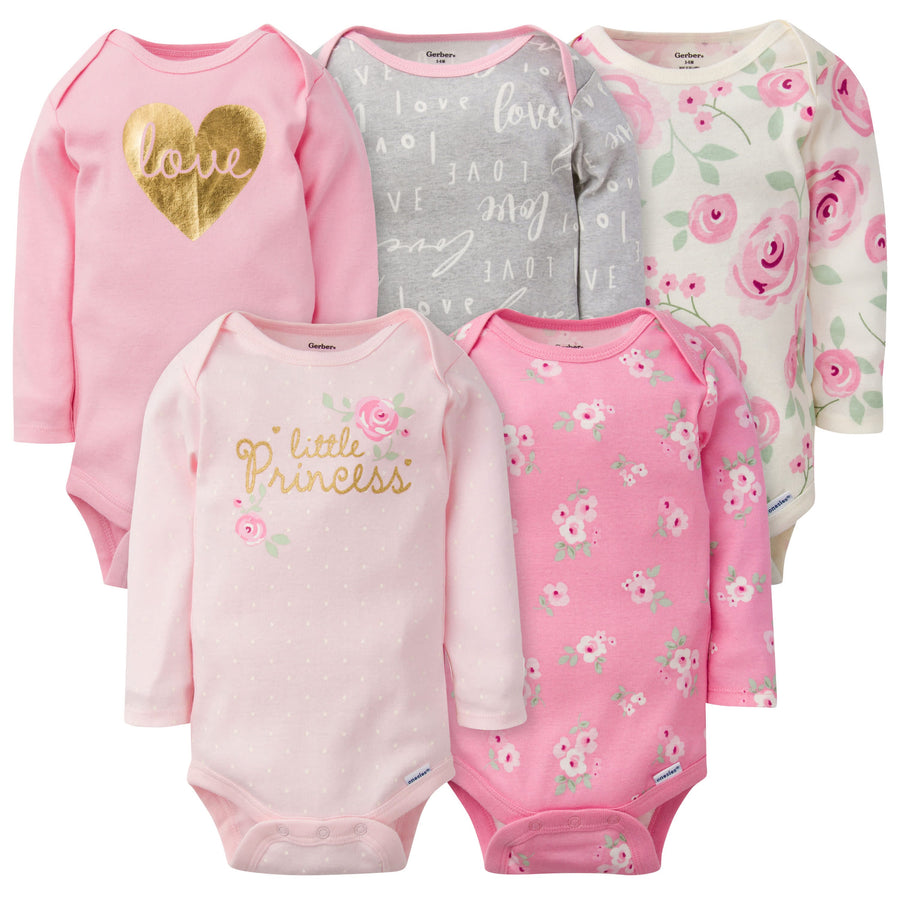 5-Pack Baby Girls Floral Long Sleeve Onesies® Bodysuits