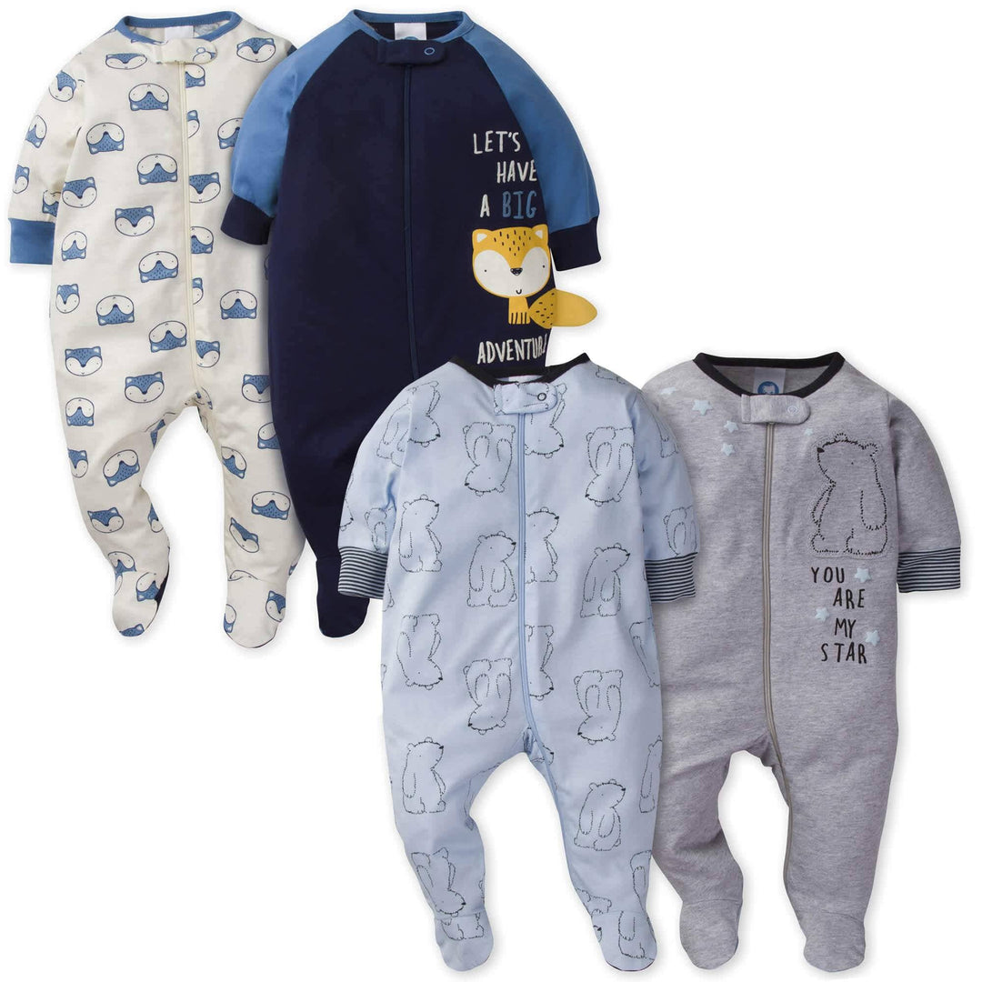 Gerber® 4-Pack Baby Boys Bear & Fox Sleep 'N Play Bundle-Gerber Childrenswear