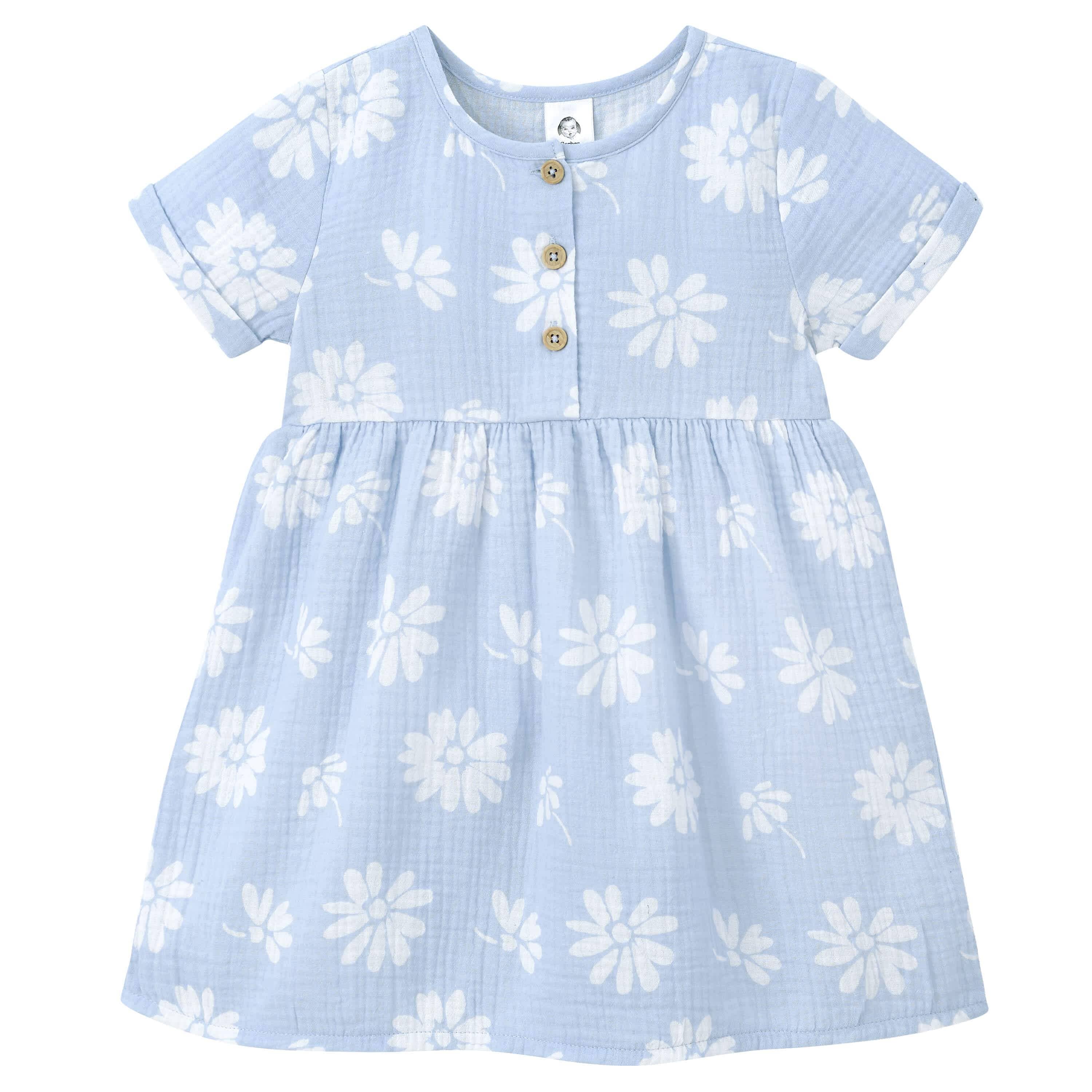 Infant & Toddler Girls Blue Floral Gauze Dress-Gerber Childrenswear