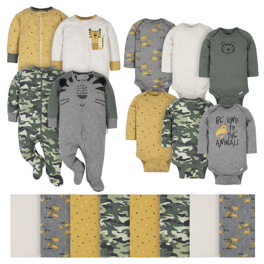 18-Piece Baby Boys Tiger Sleep 'N Play, Onesies® Bodysuit, and Burpcloth Set-Gerber Childrenswear