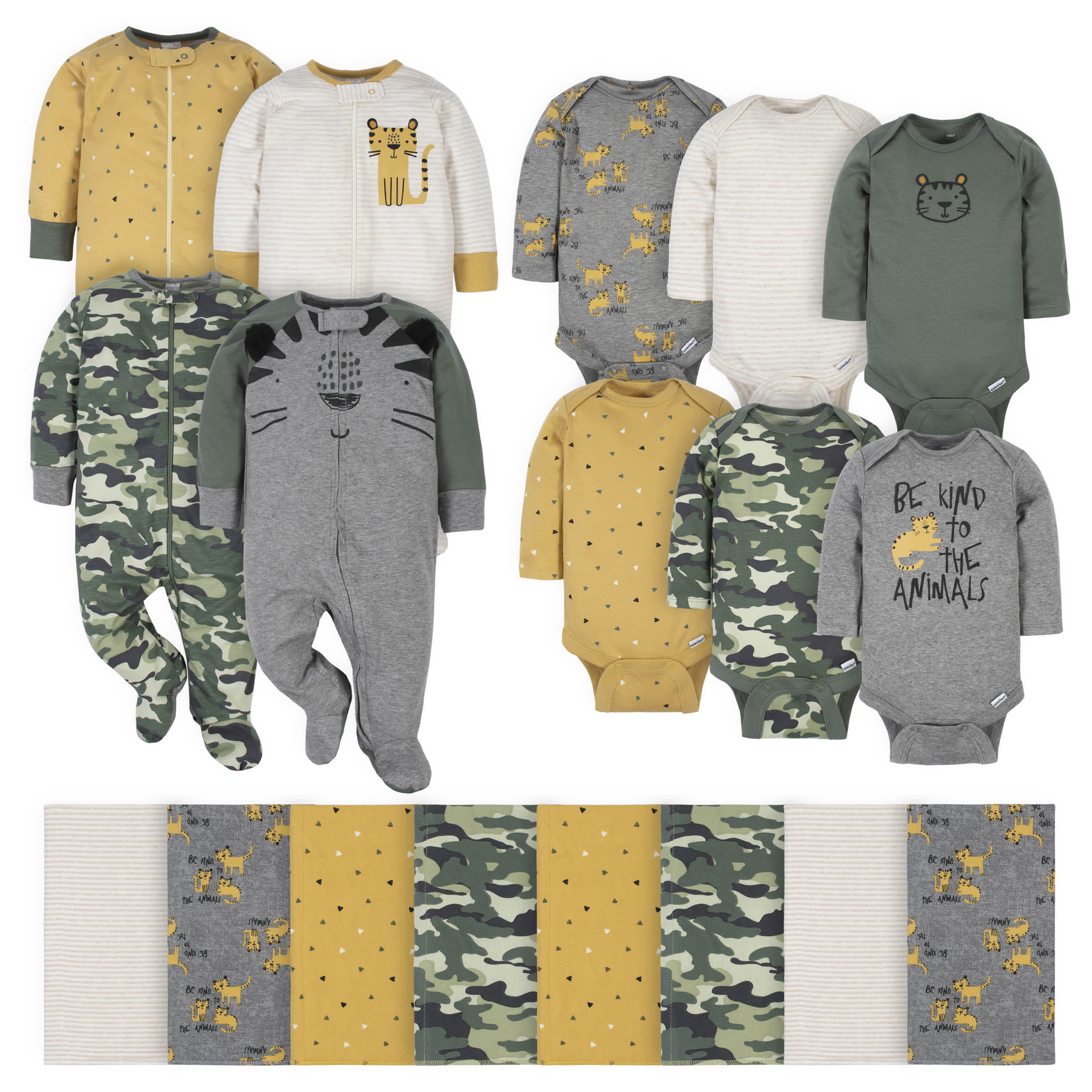 18-Piece Baby Boys Tiger Sleep 'N Play, Onesies® Bodysuit, and Burpcloth Set-Gerber Childrenswear
