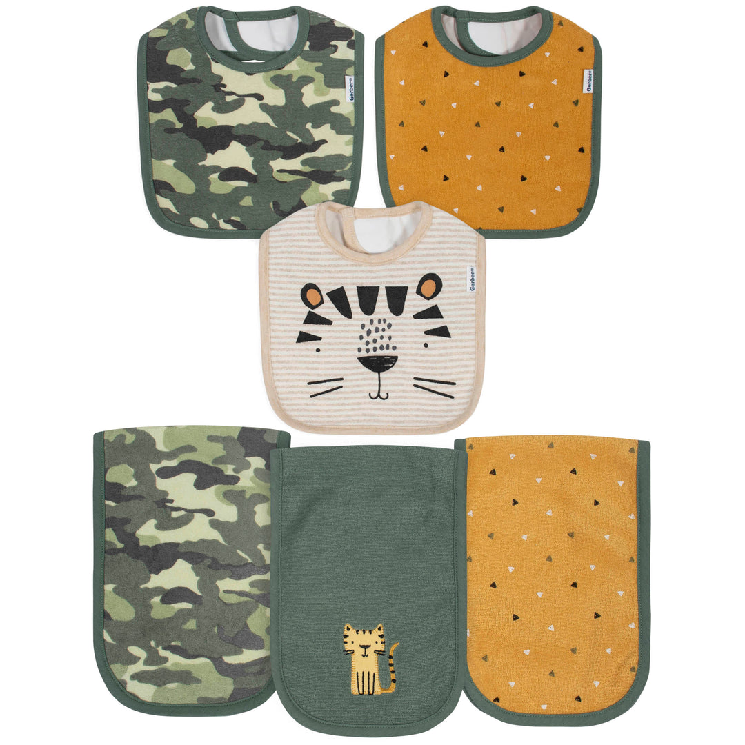 6-Piece Baby Boys Tiger Terry Bibs & Burp Cloths Set-Gerber Childrenswear