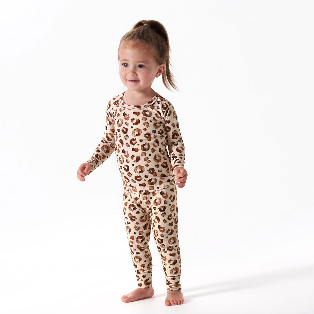 2-Piece Infant & Toddler Girls Leopard Buttery-Soft Viscose Made from Eucalyptus Snug Fit Pajamas
