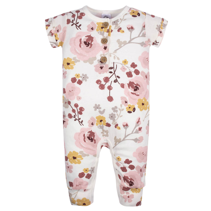 2-Pack Baby Girls Floral & Dots Short Sleeve Rompers-Gerber Childrenswear
