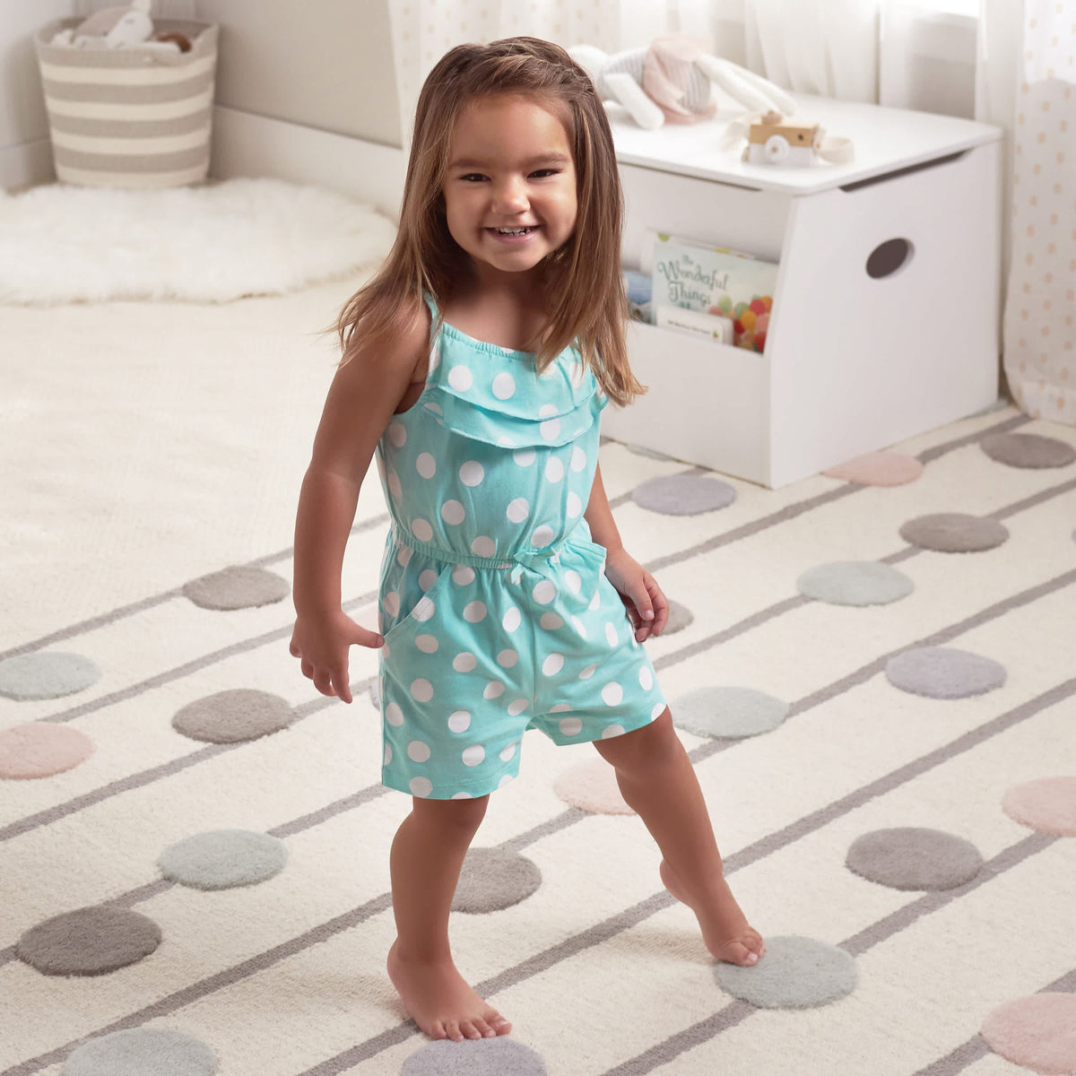 2-Pack Baby & Toddler Girls Dots Of Rainbows Tank Rompers-Gerber Childrenswear